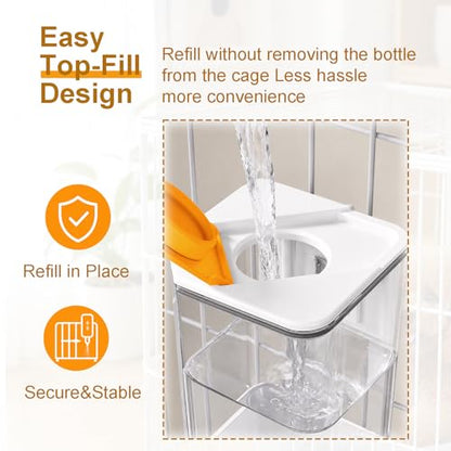 47OZ No-Drip Small Animal Water Bottle, Large Capacity Leakproof Hanging Pet Water Dispenser for Cage Crate, Water Feeder for Guinea Pig, Hamster, Rabbit, Ferret, Chinchilla (White) - color: White