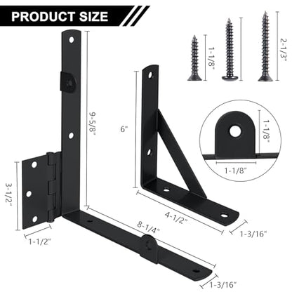 Gate Hardware Kit for Wood Fence, Corner Brace Bracket, Anti Sag Frame Hardware With Latch and Hinges for Wooden Fence Driveway, Black, MKZJ1115 - style: 1 Set Black