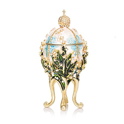 QIFU Hand Painted Faberge Egg Style Decorative Enameled Trinket Box Unique Gift for Family - color: Skyblue