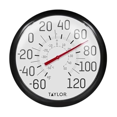 Taylor Big and Bold Wall Thermometer, Indoor Outdoor Thermometer, Wireless Thermometer with Easy to Read Numbers for Patio, Pool, and Indoor Areas, 13.25-inch, Black - color: Black, size: 13.25" D