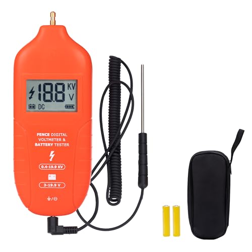 Electric Fence Tester Fault Finder Digital Electric Fence Voltage Tester Max 19.9kv, Fence Voltage Tester with Large LCD Display, Grounding & 1.5V Battery Included