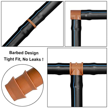 JAYEE 24P Drip Irrigation Fittings Kit for 1/2" Tubing (.600 ID), 17mm Parts- 6 Tees, 6 Couplings, 6 Elbows,6 End Cap Plugs- Barded Connectors for Rain Bird Pipe and Sprinkler Systems (24 Pieces Set) - color: 24P Drip Irrigation Fittings Kit