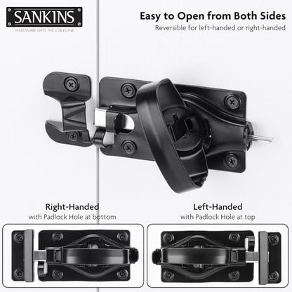 Gate Door Latch, Dual-Sided Operation, Heavy Duty Durable Gate Door Latches for Wooden, Vinyl, Metal Gates, Suitable for Inward and Outward Opening Gates, Enhanced Security with Lock, Black