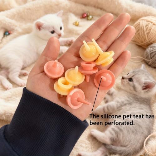6PCS Pet Feeding Nipple Silicone Feeding Teats for Kittens and Puppies Small Animals Pet and Wild Animals Silicone Feeding Nipple Bowl (Without Syringes Only Nipples)