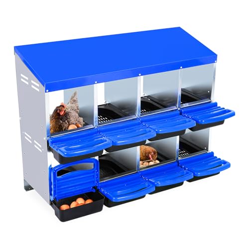 Chicken Nesting Boxes, 8 Hole Metal Nesting Boxes for Chickens, 2 Mounting Options for Egg Laying, Chicken Nesting Box with Roll Away Egg, with Large Holes for Ventilation, Easy to Clean - color: Blue, size: 8 holes