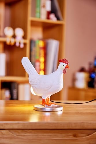 Chicken Lamp, 3D Resin Hen Laying Egg with Color Gift Box, Lifelike LED Egg, Funny Easter Christmas Birthday Gift - color: White