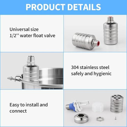 2Pcs Aquapulse Water Float Valve, Automatic Water Level Control Float Valves, 1/2Inch to 3/4Inch Stainless Steel Auto Water Shutoff System for Water Tanks, Tower, Pool, Livestock Troughs, Garden Hose - size: 2Pcs