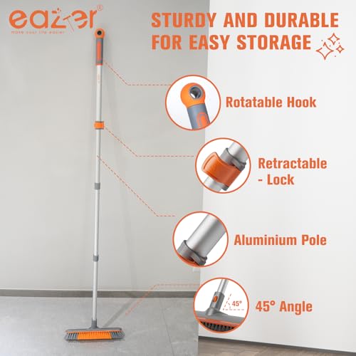Eazer 2-in-1 Floor Scrub Brush with Long Handle, Soft/Hard Bristle Concrete Deck Brush with Squeegee, Garage Floor Cleaner for Tile/Concrete, Indoor/Outdoor Kitchen Bathroom Pool Deck -12" W/60 H