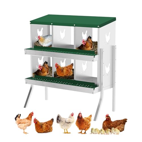 GarveeTech Nesting Boxes for Chickens, 6/8/10-Hole Galvanized Steel Chicken Nesting Boxes for Laying Eggs with Egg Rollaway System to Protect Eggs, Easy Egg Collection, for Chicken Coop Backyard Farm - color: green, size: 6 Compartments with legs