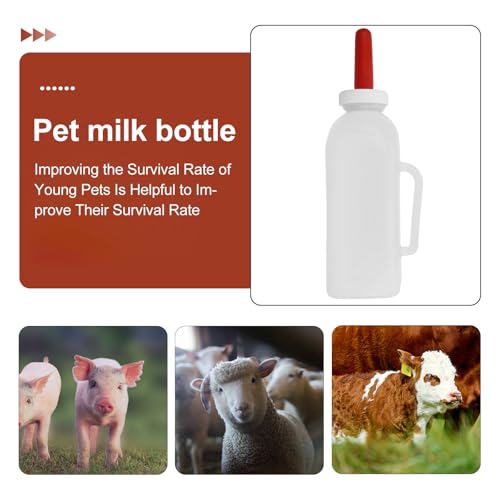 SUPVOX 2 Quart Calf Milk Feeding Bottle - Nursing Nurser with Handle & Rubber Nipple - 2l Long-spout Livestock Supply for Calves, Lambs & Goats - Farm Animal Feeder