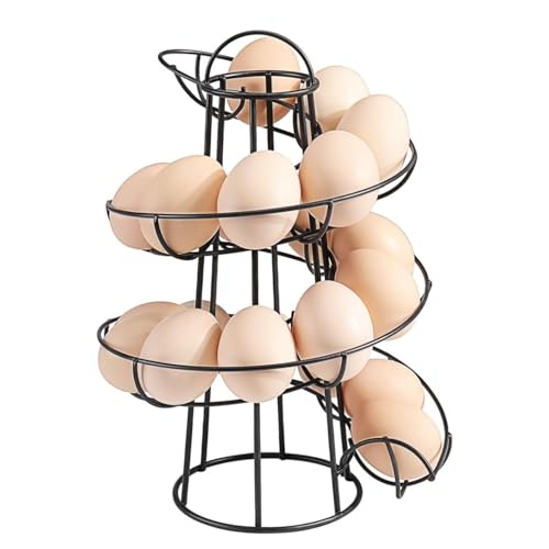 Flexzion Egg Skelter Modern Spiral Egg Holder Countertop (Medium Egg Display) - Freestanding Wired Countertop Egg Holder for Fresh Eggs, Dispenser Stand, Storage Rack for Kitchen, Black - color: Black, size: Medium Skelter