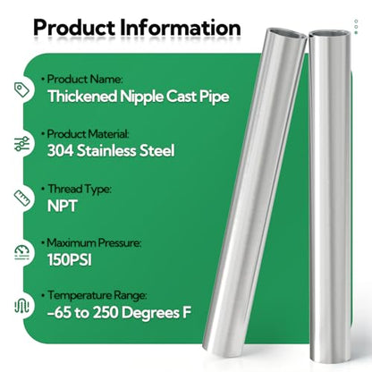 TAISHER 2PCS Stainless Steel Pipe Fittings, 3/4" NPT x 3/4" NPT Female Threaded, 12" Length Nipple Cast Pipe - size: 3/4" FNPT 2pcs