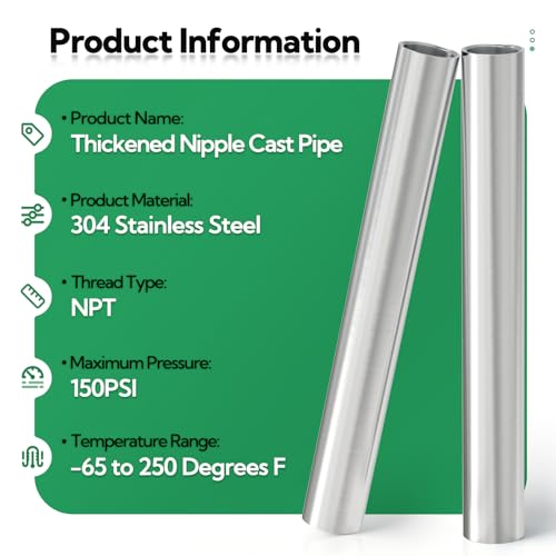 TAISHER 2PCS Stainless Steel Pipe Fittings, 1" NPT x 1" NPT Female Threaded, 12" Length Nipple Cast Pipe - size: 1" FNPT 2pcs
