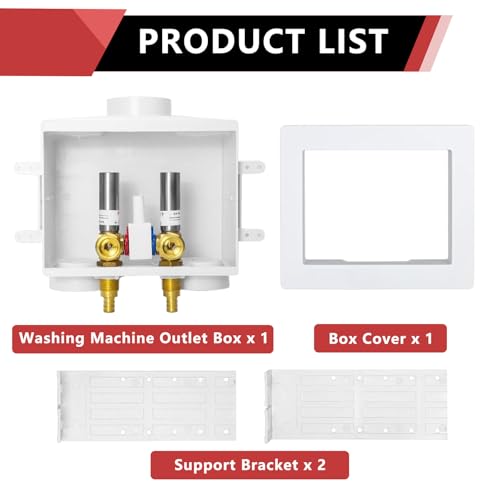EFIELD Two Drain Washing Machine Outlet Box, 1/2-inch Barb Crimp Pex F1807, Single Control Valve, Stainless Steel Water Hammer Arrestor,(WM017) - size: Crimp Stainless Steel, style: Single Lever Control