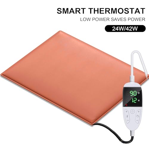 Chicken Heating Pad Baby Chicks Heater Mat Temperature and Timer Adjustable Led Display Chicken Warming Blanket Heated Mat with Anti Bite Cord Chick Brooder Heating Plate Orange 15.6" X 23.4" - size: 23.4"L x 15.6"W x 0.4"H