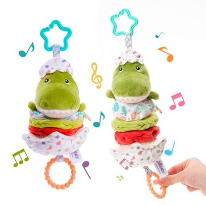Jollybaby Baby Musical Pull String Hanging Toy for Stroller Car Seat Crib Play Gym, Plush Stuffed Dinasour Toy for Carseat with Music Teether Crinkle Paper, Sensory Toy for 0-6-12-18 Months Baby Gift - style: Dinosaur