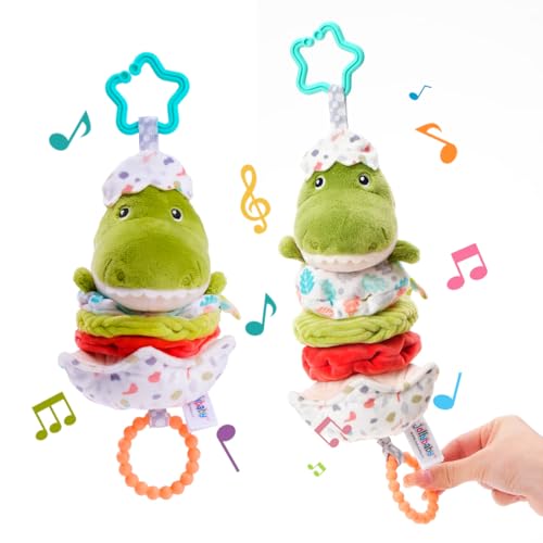 Jollybaby Baby Musical Pull String Hanging Toy for Stroller Car Seat Crib Play Gym, Plush Stuffed Dinasour Toy for Carseat with Music Teether Crinkle Paper, Sensory Toy for 0-6-12-18 Months Baby Gift - style: Dinosaur