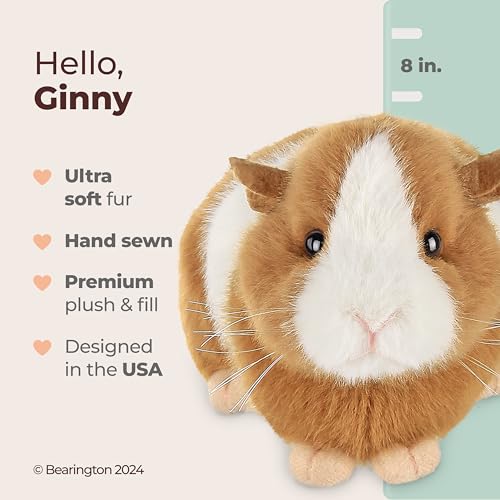 Bearington Ginny Guinea Pig Stuffed Animals - 8" Toy Guinea Pig Plush with Soft Fur, Realistic Details, and Weighted Inner Bean Body - Cute Stuffed Animal for Girls, Kids and Pet Lovers - color: 8" Ginny (Guinea Pig)