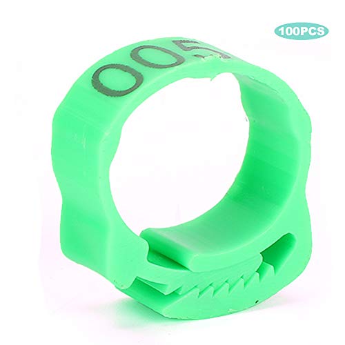 Pssopp Bird Leg Rings, Bright Plastic Adjustable Numbered Poultry for Chicken Ducks Identification Rose Red Orange Green 100Pcs