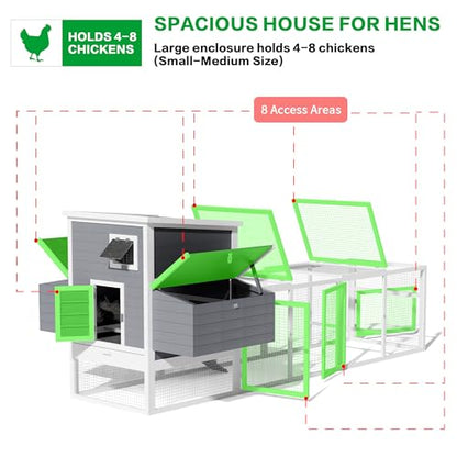 117''L Extra Large Chicken Coop with Run, Wooden Hen House for 4-8 Chickens, Outdoor Poultry Cage Rabbit Cage Duck House with 4 Nesting Boxes, Ramps & Tray, 116.5''L*59''W*46.6''H - size: 116.5''L*59''W*46.6''H