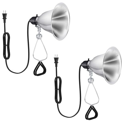 Healsmart 5.5" Clamp Light Socket, 60-Watt Maximum with 6 Feet 18/2 SPT-2 Cord, Aluminum Reflector E26 (no Bulb Included), for Reptiles and Plants Growing, 2-Pack - size: 5.5 Inch (60 Watts), style: 2-Pack