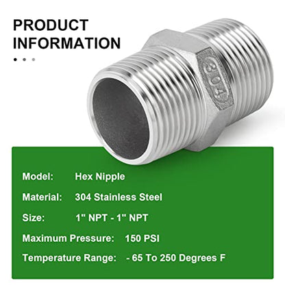 TAISHER 5PCS Cast 304 Stainless Steel Hex Nipple, Pipe Fitting 1-Inch Male Pipe x 1-Inch Male Pipe - size: 1" NPT
