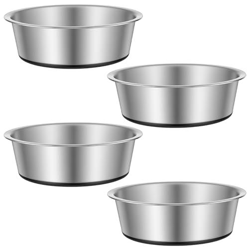 4-Pack Heavy Duty Stainless Steel Dog Bowls with Non-Slip Base – 8 Cup (64 oz) Rust-Resistant Metal Food & Water Dishes for Medium & Large Dogs