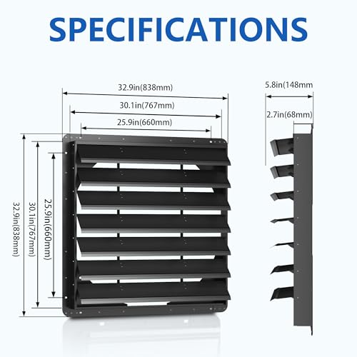 30 Inch Galvanized Sheet Spraying Automatic Exhaust Shutter Louver Vent (No Fan Blades and Motor) for Home Attics, Workshops, Barn, Greenhouse - size: 30 Inch