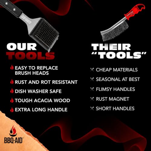 Grill Brush for Outdoor BBQ Grill Cleaning Scraper, Replaceable Head, Black | Barbecue grill cleaning brush with no-scratch stainless steel bristles and extended black handle, safe for any grill grate - color: Black