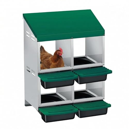IDEALHOUSE Chicken Nesting Box with Roll Away Collection & Plastic Handle, Wall/Freestanding for Chicken Coop, 2x2-Compartment Double Layer Green - color: Green, size: 4 holes 2 layers