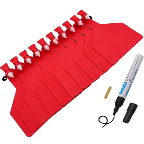 Ear Tag Livestock Tag Blank for Cattle Marking - One Piece Cattle Tag Compatible with Z Tags for Cattle Applicators Comes with a Permanent Marker red 50pcs+Pen - color: Red, size: 50pcs+pen