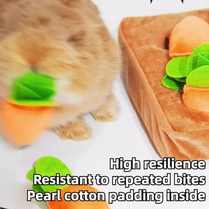 Upgraded Interactive Rabbit Enrichment Toys, Hide and Seek Snuffle Mat with Plush Carrot and Feeder Cups for Boredom & Stimulating, Bunny Puzzle for Puppies, Guinea Pigs, Kitten, Chinchilla (X Large) - size: X Large