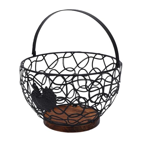 Fockety Egg Basket, 8.1x5.5x4.7in Multifunctional Vintage Egg Collecting Baskets with Handle, 14.3oz Metal Wire Round Holder Countertop Storage Container for Vegetables Fruits (Black) - color: Black