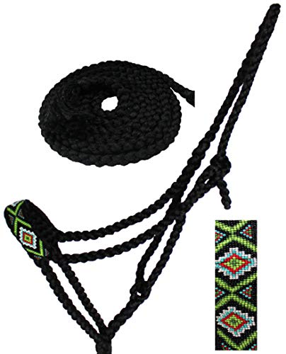 Nylon Horse Western Rope Braided Halter Lead w/Beaded Noseband 606RT15 - color: Black/Lime Green