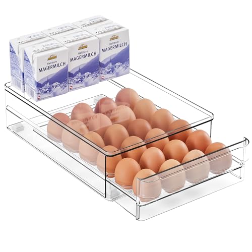vacane 24 Egg Drawer for Fridge, Pull Out Egg Storage Container with Non-Slip Pads Refrigerator Organizer Bins Clear Egg Holder, Egg Tray-Bpa Free Egg Organizer - color: Egg drawer