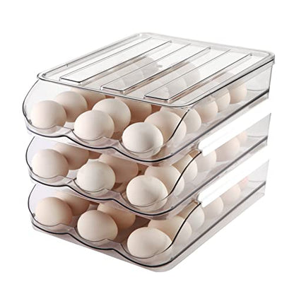 MesRosa Egg Holder for Fridge,Automatically Rolling Egg Storage Container for Refrigerator,Egg Organizer for Fridge with Lid,Clear Plastic Dispenser, Tray & Box -3 Layer - size: 3 Layers Holder 54 Eggs