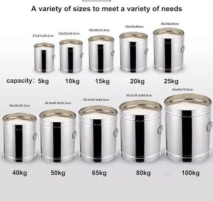 Stainless Steel Rice Restaut Large-Capacity Stainless Steel Flour Sealed Grain Storage Tank Grain Storage Container, Silver, 20kg - size: 20kg