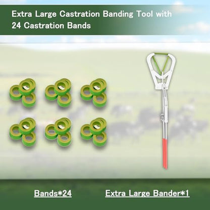 Extra Large Castration Banding Tool, Cattle Goat Bander with 24 Castration Bands, Easy to Operate, Rugged, for Large Sheep, Bull, Goat, Calf, Pig, and Cattle