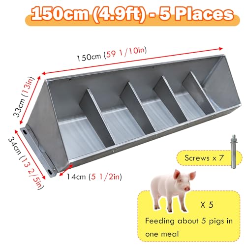 Livestock Feeder Trough with Sloped Opening for Easy Feeding, Separated Design for Pigs Calves Sheep - size: L 1.5m/4.9' 5 bit