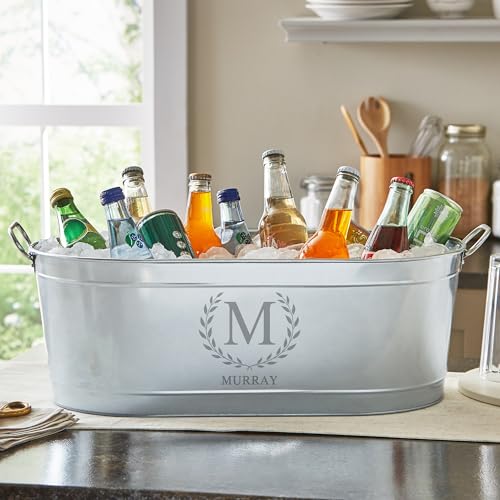 Let's Make Memories Personalized Beverage Tub - Monogram Wreath - Galvanized Drink Tub w/Stand - color: Monogram Wreath, size: With Stand