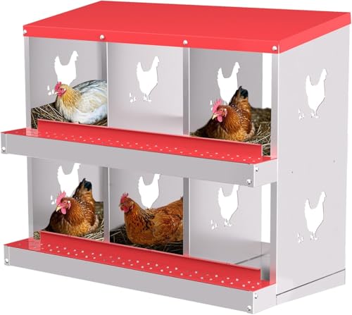 Chicken Nesting Boxes - 6-Hole Metal Chicken Nesting Boxes for Chickens & Roll Away Nesting Box with Secure Egg Collection System,Laying Boxes for Hens,Easy to Clean & Easy to Assemble - color: Red, size: 6 Compartments