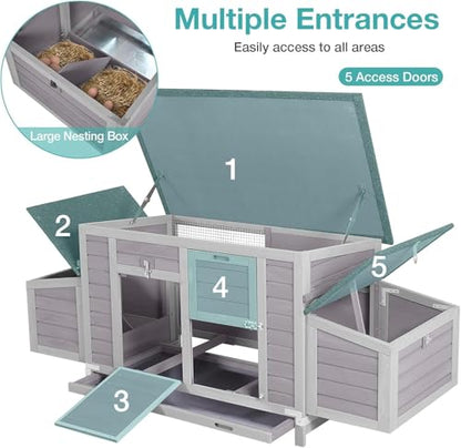 Chicken Coop, Outdoor Hen House Poultry Cage with Nesting Box, Leakproof Pull Out Tray and UV-Resistant Roof (67" L x 25" W x 28" H) - color: Grey, size: 63"L x 27"W x 39.4"H