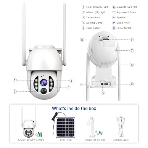 4G LTE 3K Security Cameras, Wireless Solar Powered Security Camera Outdoor, IP66, HD Color Night Vision, AI Triple Detection, 360° Auto Tracking, Smart Cameras for Home Securitym, No WiFi Required