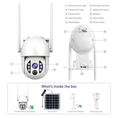 4G LTE 3K Security Cameras, Wireless Solar Powered Security Camera Outdoor, IP66, HD Color Night Vision, AI Triple Detection, 360° Auto Tracking, Smart Cameras for Home Securitym, No WiFi Required