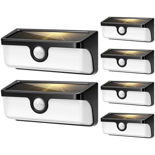VIVOHOME Linkable Solar Lights Outdoor, 2500LM Motion Sensor Wall Lights with Diffuser for Extra Wide Lighting, IP65 Waterproof, Solar Powered for Fence Garden, Patio, Porch, Yard, 6 Pack - size: 6 Pack