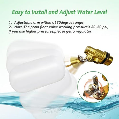 Float Valve 1/2 inch,2Pcs Brass Float Valve with Adjustable Arm Livestock Water Tank Float Valve Switch Shut Off Pool Auto Fill Valve for Livestock Trough Fountain Pool Pond