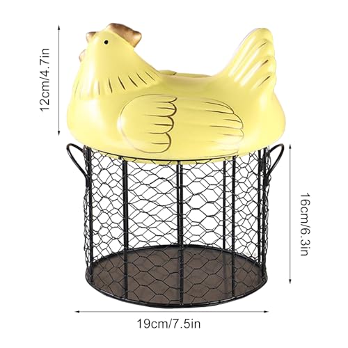 Chicken Egg Basket, Chicken Egg Holder, Black Wire Chicken Egg Collection Baskets with Ceramic Lid and Handle for Gathering Fresh Eggs, Farmhouse Style Egg Storage Container for Kitchen(Yellow) - color: Yellow