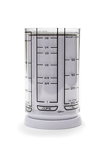 KitchenArt 1 Cup Adjust-A-Cup, Plastic, White | Plunger Measuring Cup | Measures Between 1/8 Cup to 1 Cup | Includes Conversions | Kitchen Gadget | Measures Solids & Liquids - color: White/Clear - 1 Cup