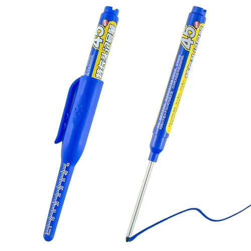 2pcs Blue Long Nib Deep Hole Marker Pen - 45mm Extra-Length Tip for Precise Marking, Refillable Water-Resistant Construction Marker, Heavy-Duty Carpenter Pen for Woodworking & Plumbing - color: Blue