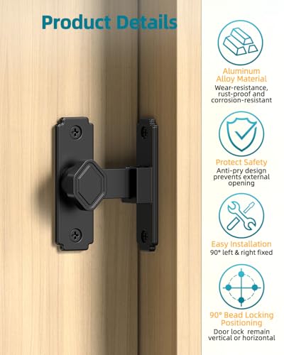 90 Degree Barn Door Lock, Small Sliding Barn Door Latches, Rust-Proof Sliding Gate Latch Lock for Garden, Bathroom, Cabinet, Pet Cage, Window, Shed (Black-2PCS) - color: Black-2PCS